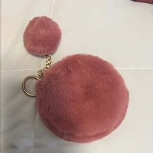 Pink Furry Pom Pom Keychain Wristlet